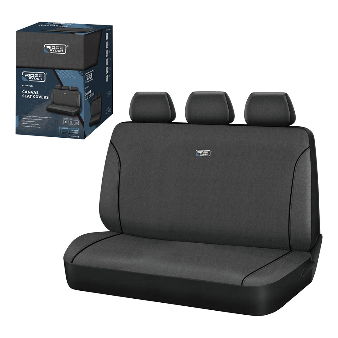 Ridge Ryder Canvas Seat Cover Charcoal/Black Piping Adjustable