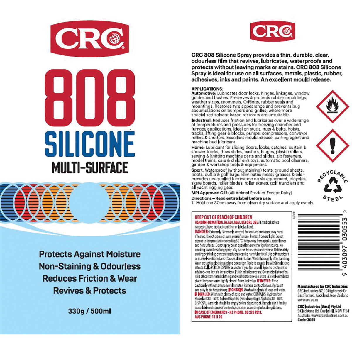 CRC 808 Silicone Spray - Multi Purpose Lubrication - CRC NZ